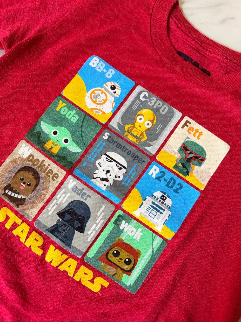Star Wars Red Tee with Multicolor Character Panel Print